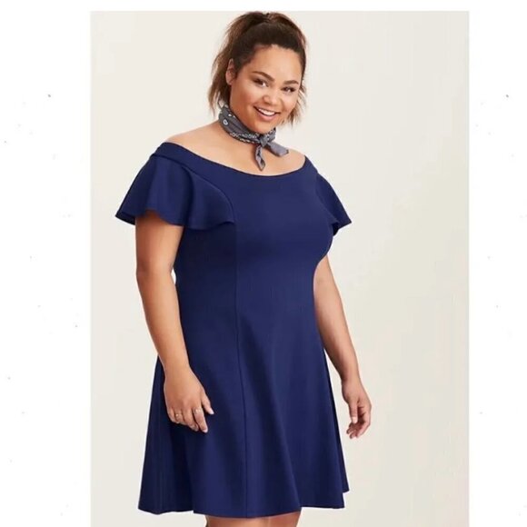 Torrid Blue Dress Flutter Sleeves Size XL 14 16 - Picture 1 of 12